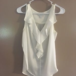New York and Company white ruffle blouse